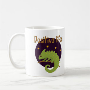 Positief leven Kawaii grappige groene Chameleon Koffiemok