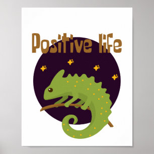Positief leven Kawaii grappige groene Chameleon Poster
