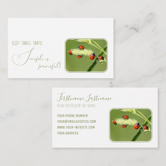 Positief motivatie citaat met kleine ladybugs visitekaartje (Voorkant / Achterkant)