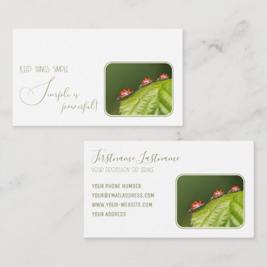 Positief motivatie citaat met kleine ladybugs visitekaartje (Voorkant / Achterkant)