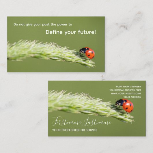 Positief motivatie citaat met weinig ladybug visitekaartje (Voorkant / Achterkant)