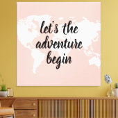 Positief roze laat het avontuur Wereldkaart beginn Canvas Afdruk (Insitu (Woonkamer))
