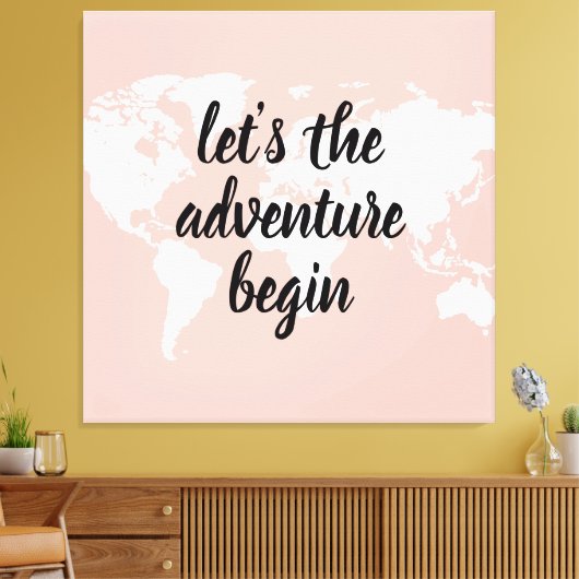 Positief roze laat het avontuur Wereldkaart beginn Canvas Afdruk (Insitu (Woonkamer))