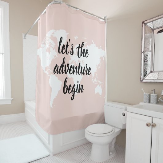 Positief roze laat het avontuur Wereldkaart beginn Douchegordijn (In situ)