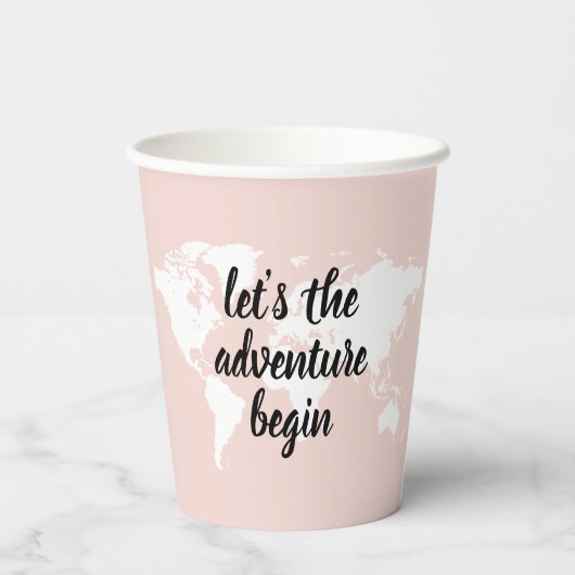 Positief roze laat het avontuur Wereldkaart beginn Papieren Bekers (Achterkant)