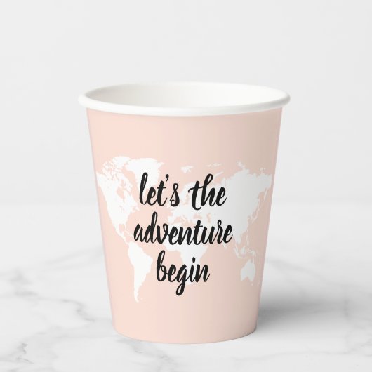 Positief roze laat het avontuur Wereldkaart beginn Papieren Bekers (Voorkant)