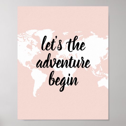 Positief roze laat het avontuur Wereldkaart beginn Poster (Voorkant)