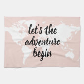 Positief roze laat het avontuur Wereldkaart beginn Theedoek (Horizontaal)