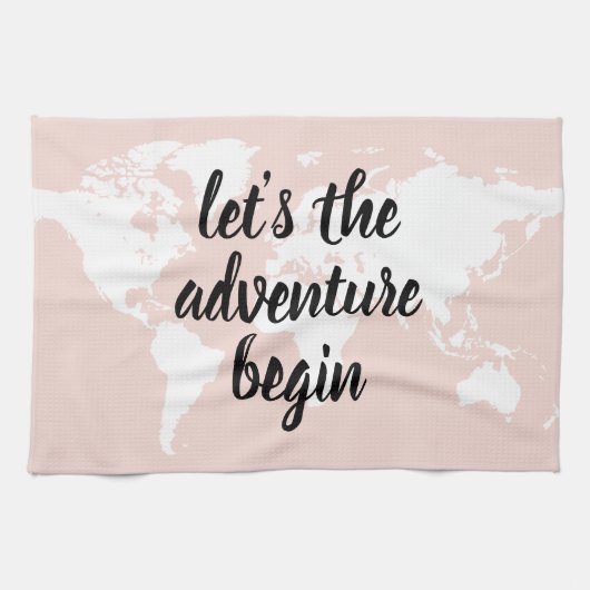 Positief roze laat het avontuur Wereldkaart beginn Theedoek (Horizontaal)