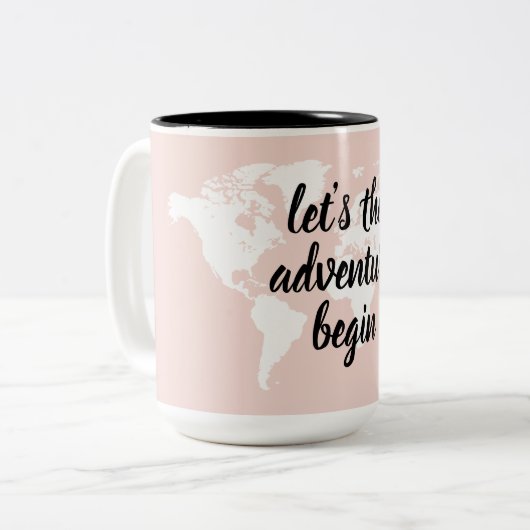 Positief roze laat het avontuur Wereldkaart beginn Tweekleurige Koffiemok (Voorkant links)