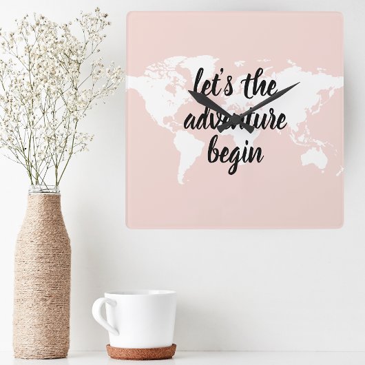 Positief roze laat het avontuur Wereldkaart beginn Vierkante Klok