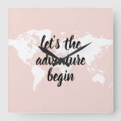 Positief roze laat het avontuur Wereldkaart beginn Vierkante Klok (Voorkant)