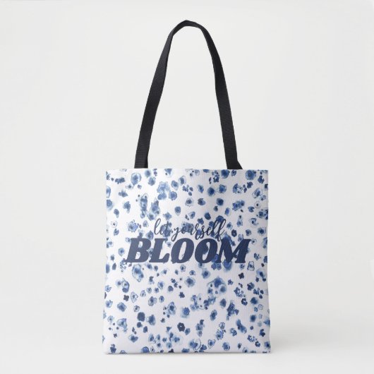 Positief Slogan Blue Floral Pattern Bloom Tote Bag (Voorkant)