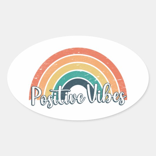 Positief Vibes Retro Vintage Sunset Ovale Sticker (Voorkant)