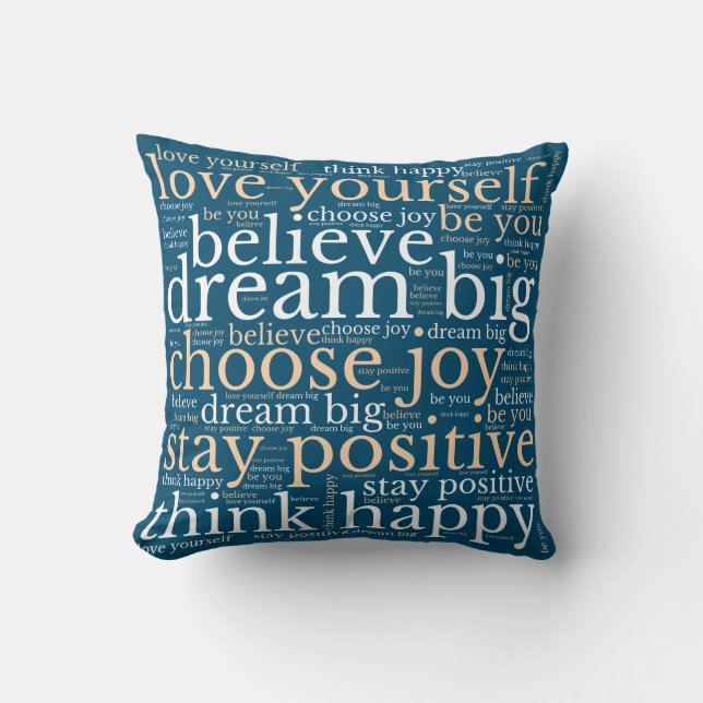 Positief WordArt Patroon White Cream Turquoise Kussen (Voorkant)