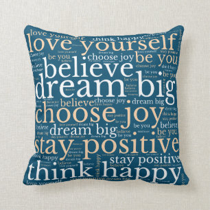 Positief WordArt Pattern White Cream Turquoise Kussen