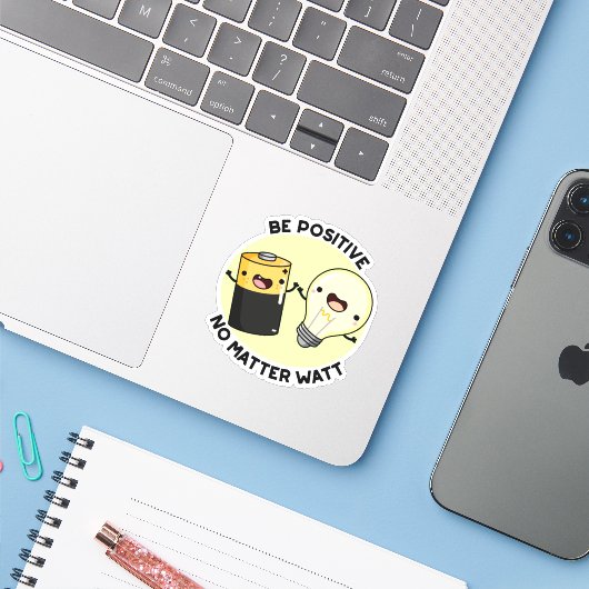 Positief zijn, geen probleem Watt Funny Science Pu Sticker (Laptop met iPhone)