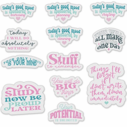 Positieve affirmatie spiegel trendy pakket van sticker (Voorkant)