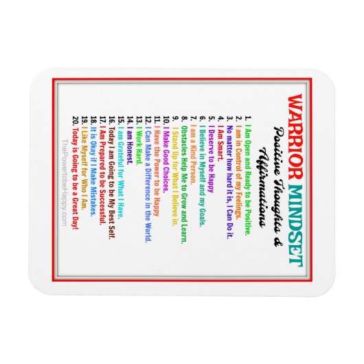 POSITIEVE AFFIRMATIES WARRIOR MINDSET MAGNET MAGNEET (Horizontaal)