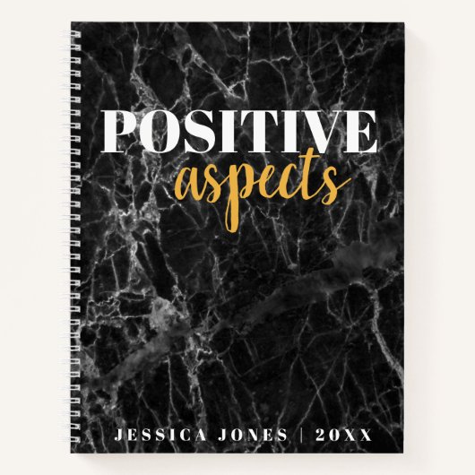 Positieve Aspecten Chique Naam Zwart Marmer Dankba Notitieboek (Voorkant)