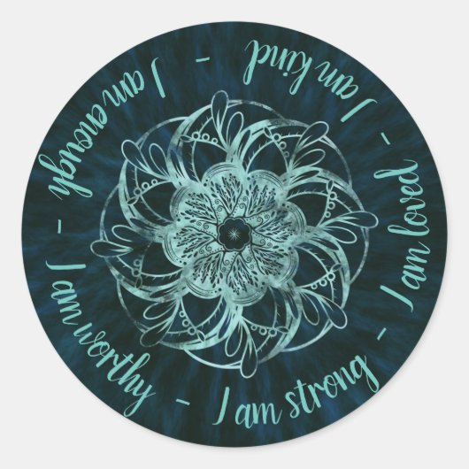 Positieve bekrachtigingen Mandala Ronde Sticker (Voorkant)