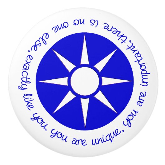 Positieve bevestiging Je bent uniek blauw Keramische Knop (Voorkant)