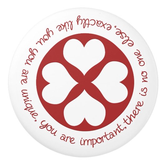 Positieve bevestiging Je bent unieke rode harten Keramische Knop (Voorkant)