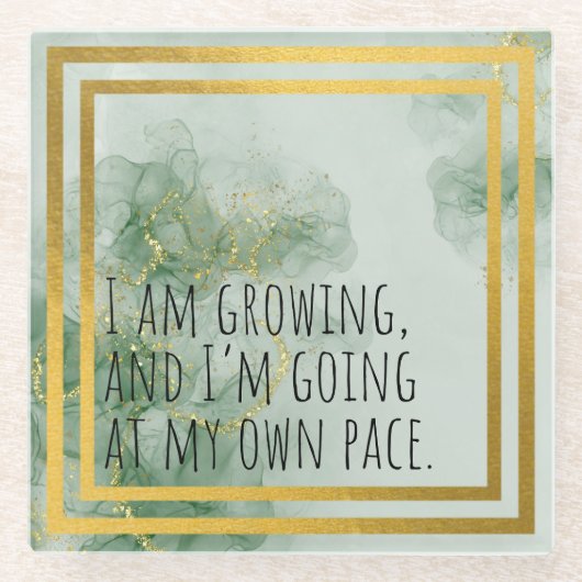 Positieve bevestiging Waterverf groen/goud Glazen Onderzetter (Voorkant)