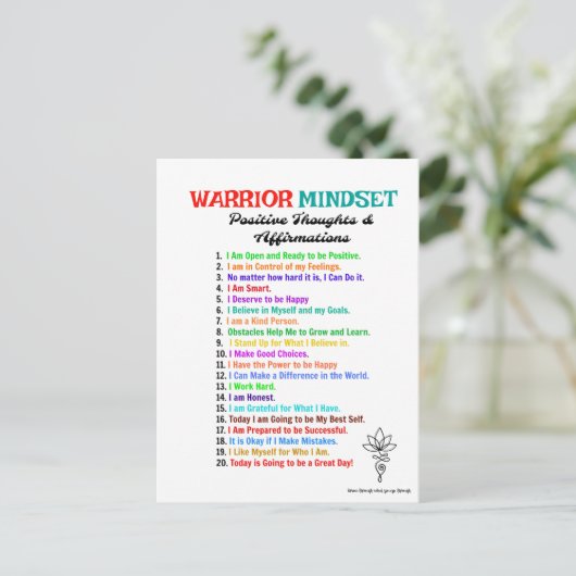 Positieve bevestigingen Warrior Mindset-Briefkaart Briefkaart (Staand voorkant)