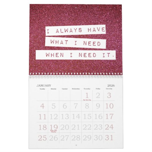 Positieve bevingen Birthstone Glitter Abundance Kalender (Jan 2026)