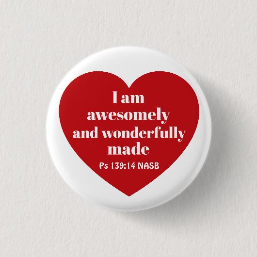 Positieve Bijbelvers Bevestiging Rode Hart Cute Ronde Button 3,2 Cm (Voorkant)