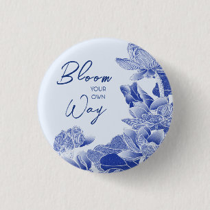 Positieve bloesem Citaat Blauwe Bloemen Lotus Mand Ronde Button 3,2 Cm