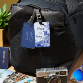 Positieve bloesem Quote Blue Flowers Lotus Lily Bagagelabel