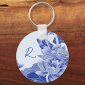 Positieve bloesem Quote Blue Flowers Lotus Lily Sleutelhanger (Achterkant)