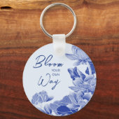 Positieve bloesem Quote Blue Flowers Lotus Lily Sleutelhanger (Voorkant)