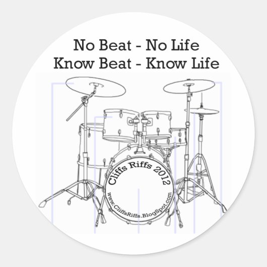 Positieve boodschap voor drummers, muzikanten, dan ronde sticker (Voorkant)