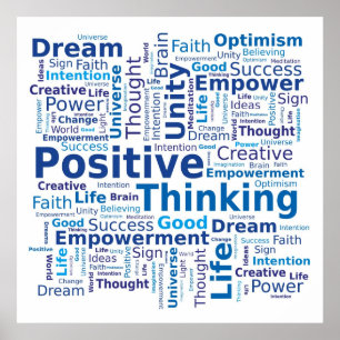 Positieve denkkende Word Cloud - blauw Poster