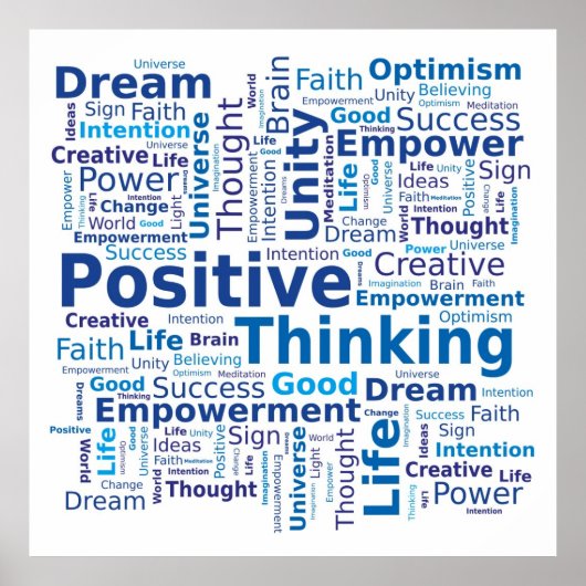 Positieve denkkende Word Cloud - blauw Poster (Voorkant)