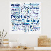 Positieve denkkende Word Cloud - blauw Poster (Keuken)
