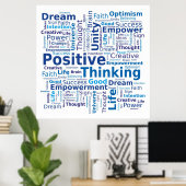 Positieve denkkende Word Cloud - blauw Poster (Thuiskantoor)