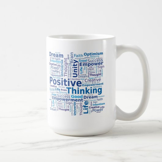 Positieve denkkende Word Cloud - Blauwe kleuren Koffiemok (Rechts)