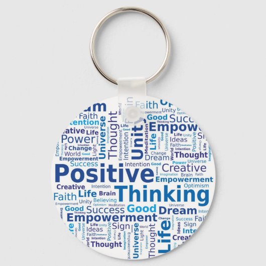 Positieve denkkende Word Cloud - Blauwe kleuren Sleutelhanger (Voorkant)