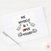 Positieve en liefdesboodschap: Ik zelf en ik houde Vierkante Sticker (Envelop)
