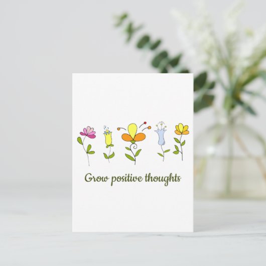 Positieve gedachten bloemen kweken briefkaart (Staand voorkant)