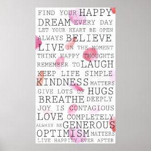 Positieve gedachten Inspirerend woorden Roos Petal Poster
