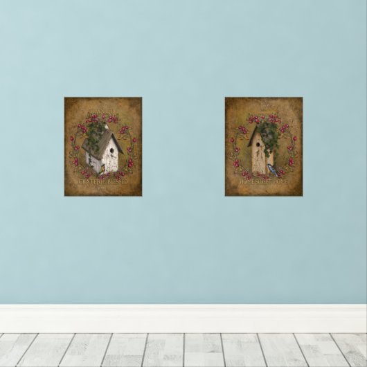 Positieve Gezegden uiterlijk Vogelhuisjes Berries Muurkunst Sets (Houten vloer)