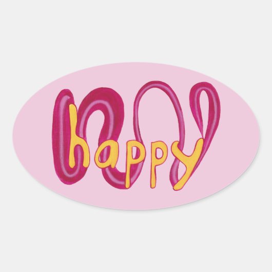 Positieve Happy Word Stickers Geel Roze Magenta (Voorkant)