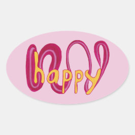 Positieve Happy Word Stickers Geel Roze Magenta