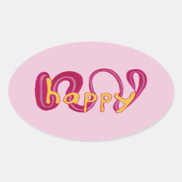 Positieve Happy Word Stickers Geel Roze Magenta