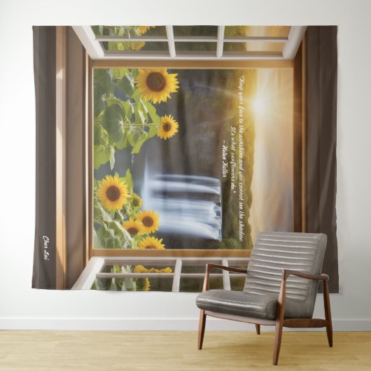 Positieve hoopvolle Zonnebloemen waterval Tapestry Wandkleed (In Situ (horizontaal))